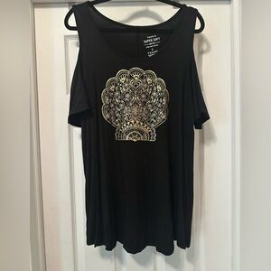 Torrid Black and Gold Graphic Muscle Tee